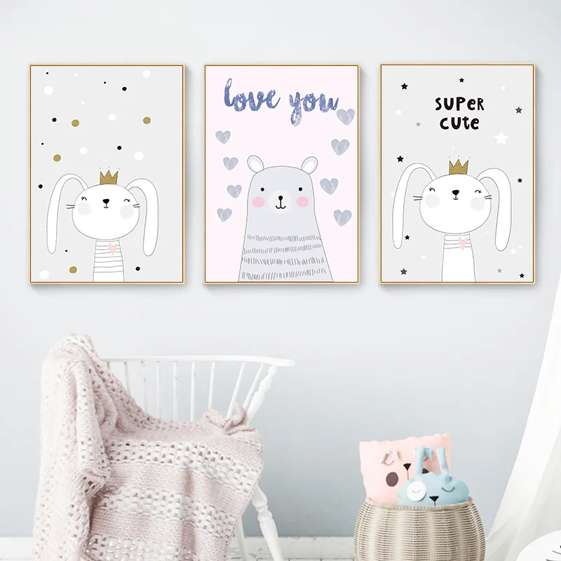 Cute Rabbit Bear Kids Wall Art Canvas Posters Prints Cartoon Animal Nurser Nordic Painting Picture Baby Bedroom Decoration
Cute Rabbit Bear Kids Wall Art Canvas Posters Prints Cartoon Animal Nurser Nordic Painting Picture Baby Bedroom Decoration