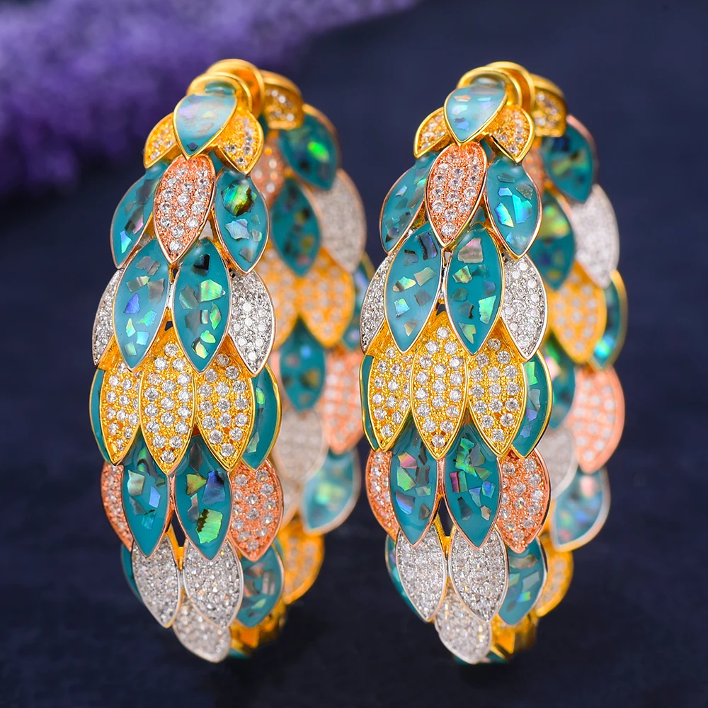 SISCATHY Cubic Zircon Circle Statement Earrings Charms Peacock Abalone Shell Big Hoop Earrings For Women Bridal Wedding Jewelry
SISCATHY Cubic Zircon Circle Statement Earrings Charms Peacock Abalone Shell Big Hoop Earrings For Women Bridal Wedding Jewelry