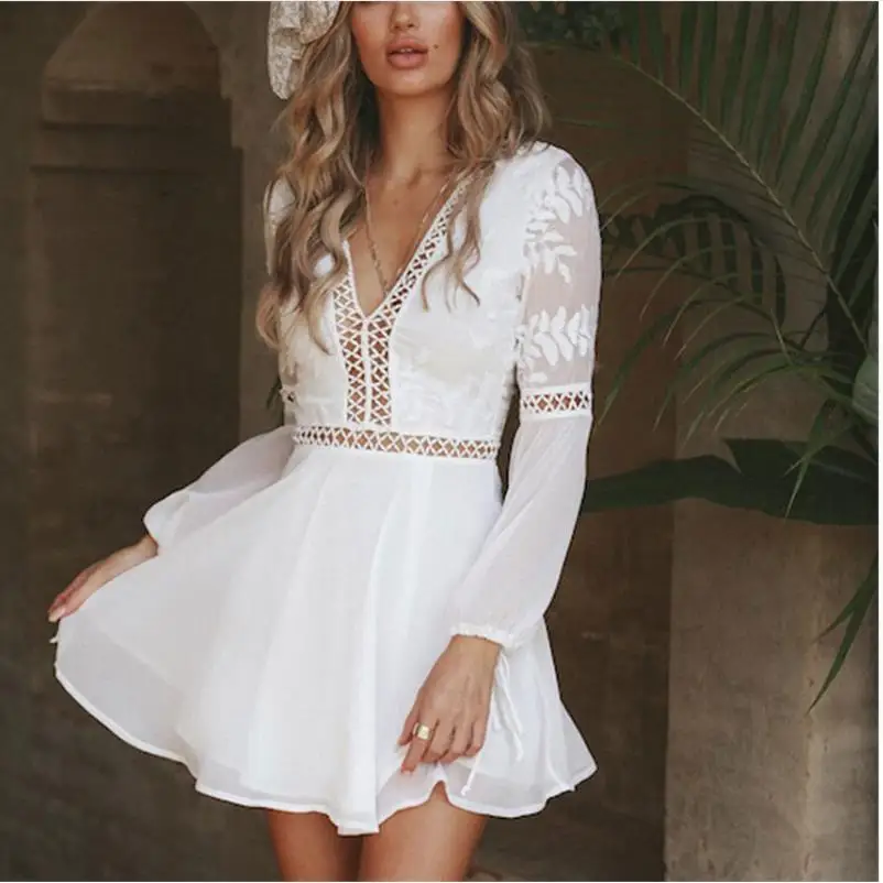 2019 New Fashion Women Casual Sexy V-Neck Long Sleeve Lace Trim Short Mini Dress white dress
2019 New Fashion Women Casual Sexy V-Neck Long Sleeve Lace Trim Short Mini Dress white dress