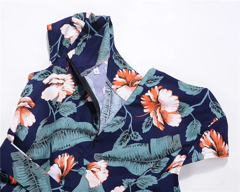 Kostlish Floral Print Summer Sundress 2017 Short Sleeve Belt Tunic Vintage Dress Women Elegant Swing Rockabilly Party Dresses (68)