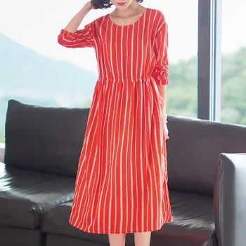 Dress Woman Spring 2019 Women's New Round Neck Long-sleeved Fashion Striped Slim Waist Mid-Calf Red Casual Dress Female
Dress Woman Spring 2019 Women's New Round Neck Long-sleeved Fashion Striped Slim Waist Mid-Calf Red Casual Dress Female