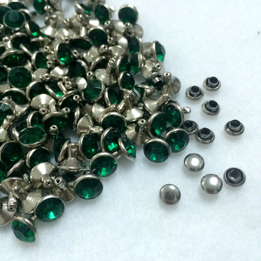 

New Coming 100Sets 8mm Dark Green CZ Acrylic Crystals Rhinestone Rivets Silver Nailhead Spots Studs DIY Shipping Free