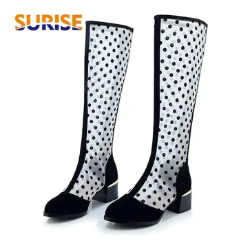 Summer Women Knee-high Boots Breathable Polka Mesh High Block Heels Black Flock Casual Party Pointed Toe Lady Zipper Long Boots
Summer Women Knee-high Boots Breathable Polka Mesh High Block Heels Black Flock Casual Party Pointed Toe Lady Zipper Long Boots