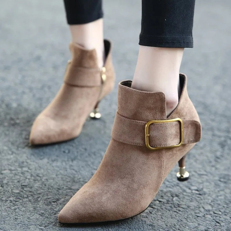 Women Pointed Toe Suede Zip Autumn Ankle Boots Sexy Stilettos Ladies Fashion Buckle Female Thin Heels Shoes 2019 New Comfortable
Women Pointed Toe Suede Zip Autumn Ankle Boots Sexy Stilettos Ladies Fashion Buckle Female Thin Heels Shoes 2019 New Comfortable