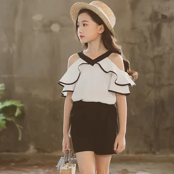 chiffon off shoulder toddler girls clothing set cute baby girl summer clothes outfit blouses shirts + black shorts 2pcs suits
chiffon off shoulder toddler girls clothing set cute baby girl summer clothes outfit blouses shirts + black shorts 2pcs suits
