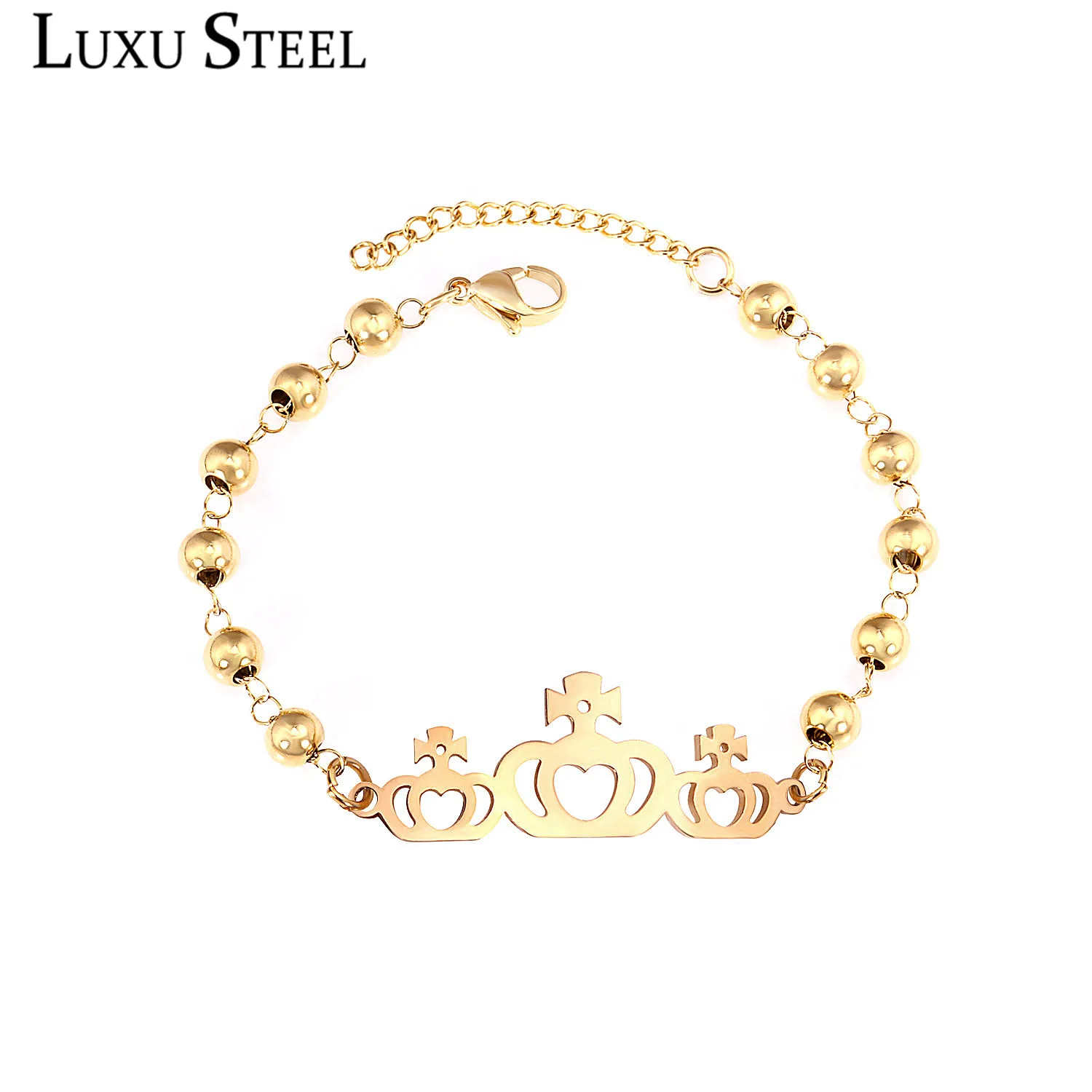 LUXUSTEE Gold Crown Pendants Beaded Chain Jewelry Stainless Steel Adjustable Lobster Clasp Link Chain Bracelets For Women/Men
LUXUSTEE Gold Crown Pendants Beaded Chain Jewelry Stainless Steel Adjustable Lobster Clasp Link Chain Bracelets For Women/Men