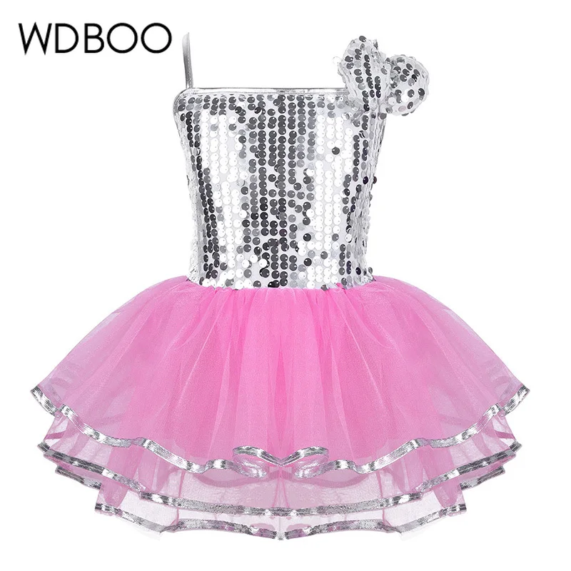 WDBOO Girls на тонких лямках платье с пачкой из сетки розовый детский сценический