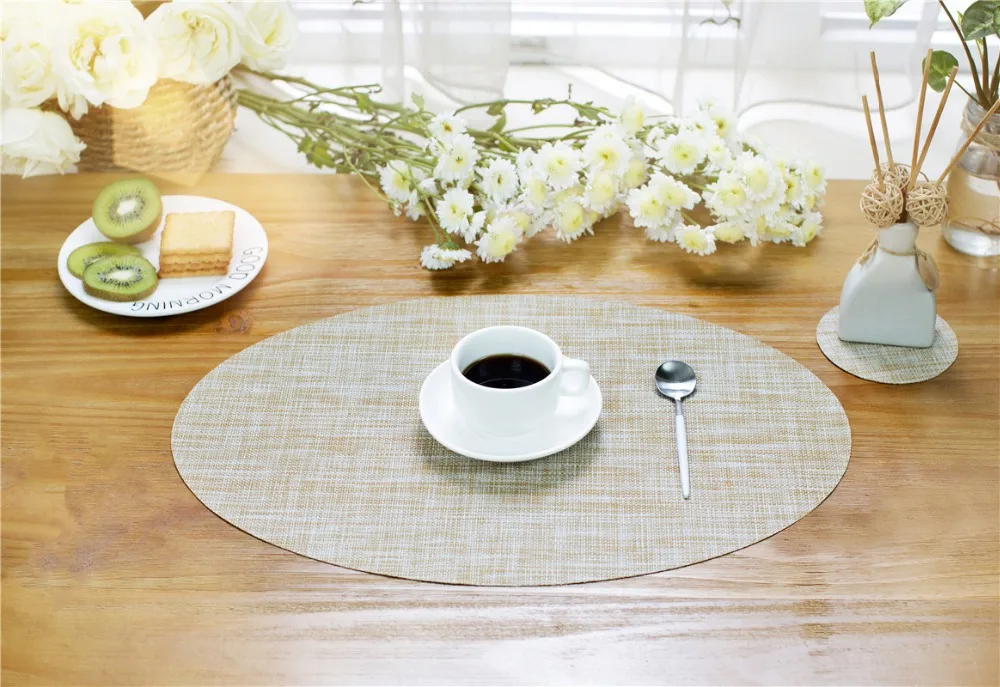 Best Oval Placemat PVC Dining Table Mat Weave Disc Pads Bowl Pad