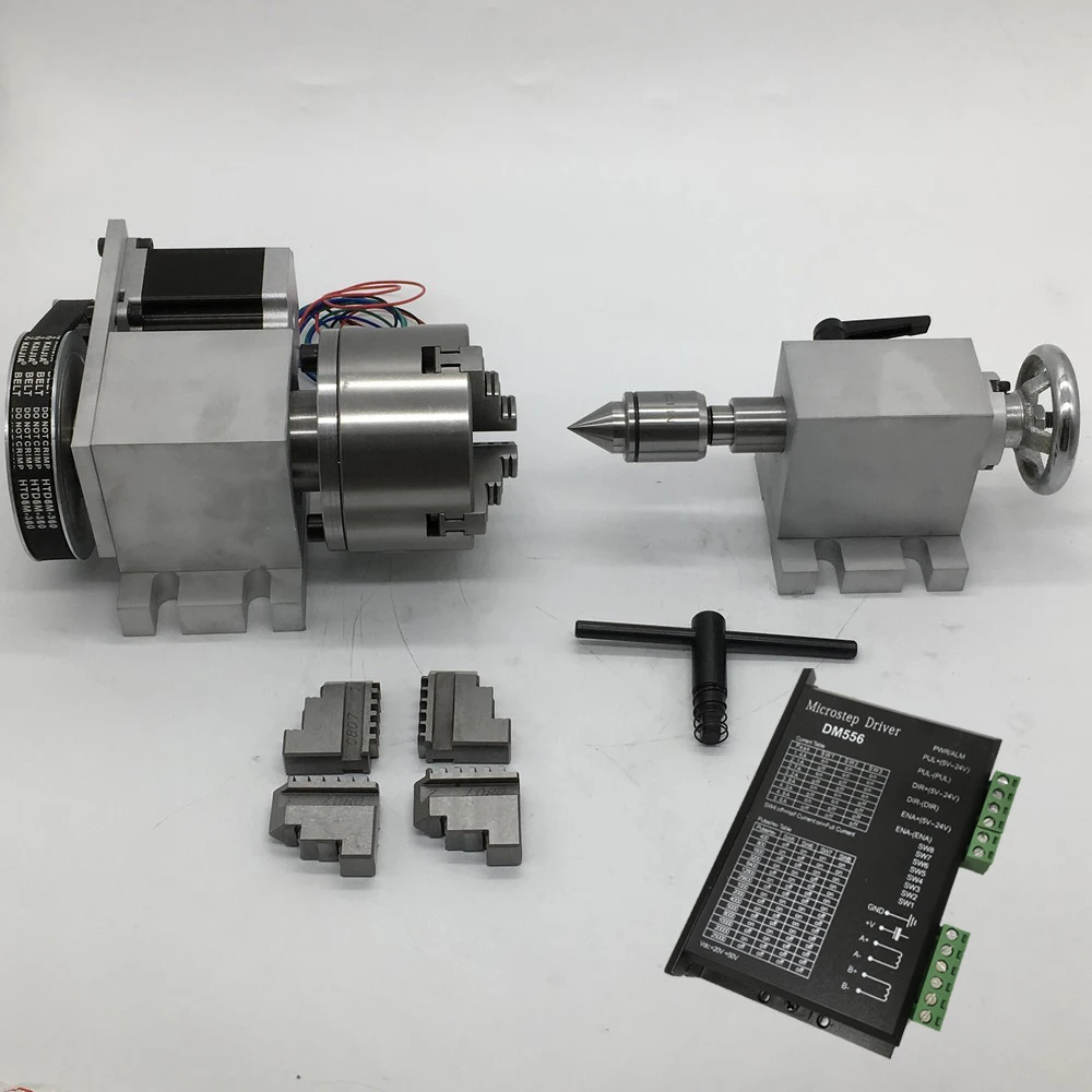 4 Axis rotation A Axis Rotary Driver 4 Jaw 80mm K12-80 Chuck and Nema23 stepper motor Tailstock kit for wood CNC Milling Router
4 Axis rotation A Axis Rotary Driver 4 Jaw 80mm K12-80 Chuck and Nema23 stepper motor Tailstock kit for wood CNC Milling Router