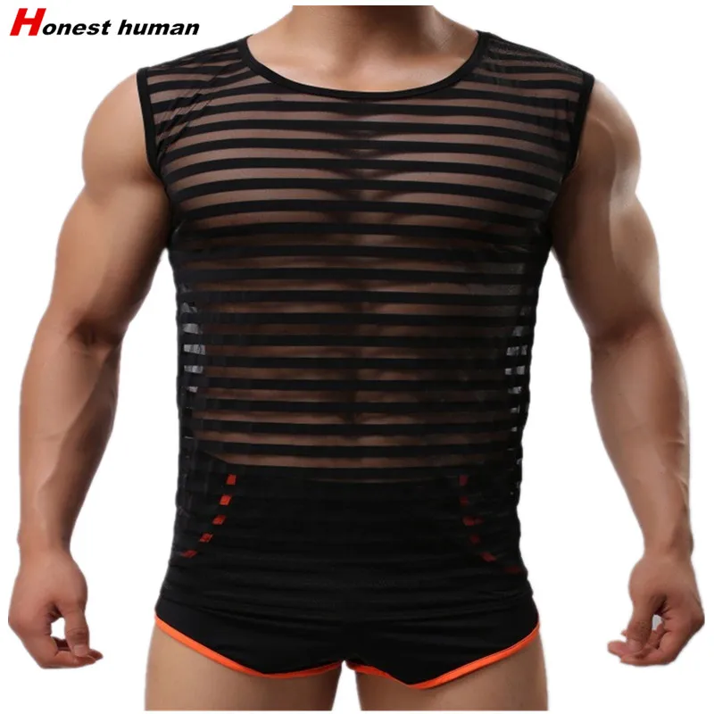 New Hot men tank top Gauze ultra-thin striped Summer vest Transparent U-shaped neck sleeveless shirt sexy Male fashion mesh vest
New Hot men tank top Gauze ultra-thin striped Summer vest Transparent U-shaped neck sleeveless shirt sexy Male fashion mesh vest