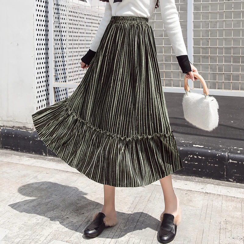 Korean Fashion Pleated Skirt Autumn Winter Velvet Skirt Casual Elastic High Waist Midi Skirt Jupe Femme Skirts Womens Faldas
Korean Fashion Pleated Skirt Autumn Winter Velvet Skirt Casual Elastic High Waist Midi Skirt Jupe Femme Skirts Womens Faldas