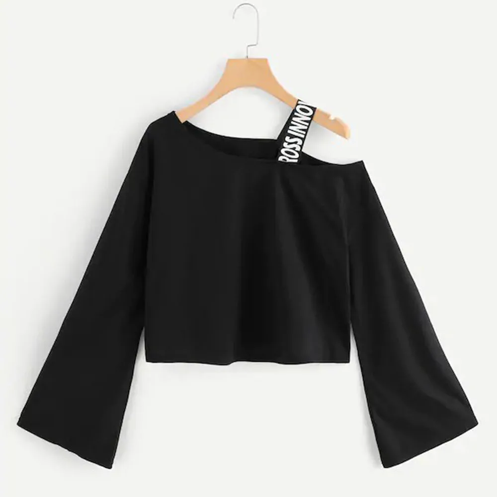 Neatie kiddie Fashion Off Shoulder Short T-shirt Women Tee Shirt Tops Long Flare Sleeve Ribbon Patchwork Tshirt Female Clothes
Neatie kiddie Fashion Off Shoulder Short T-shirt Women Tee Shirt Tops Long Flare Sleeve Ribbon Patchwork Tshirt Female Clothes