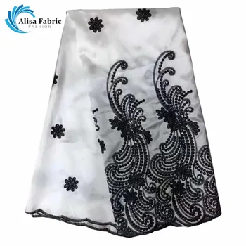 2018 Newest Fabric! African George Lace Fabric,High Quality White George Silks Lace Black Embroidered And Sequins For Wedding 
2018 Newest Fabric! African George Lace Fabric,High Quality White George Silks Lace Black Embroidered And Sequins For Wedding