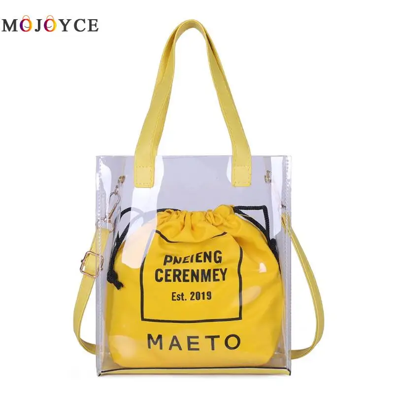 Women Fashion PVC Clear Transparent Shoulder Bag Letter Print Drawstring Handbag Ladies Large Top Handle Bag
Women Fashion PVC Clear Transparent Shoulder Bag Letter Print Drawstring Handbag Ladies Large Top Handle Bag