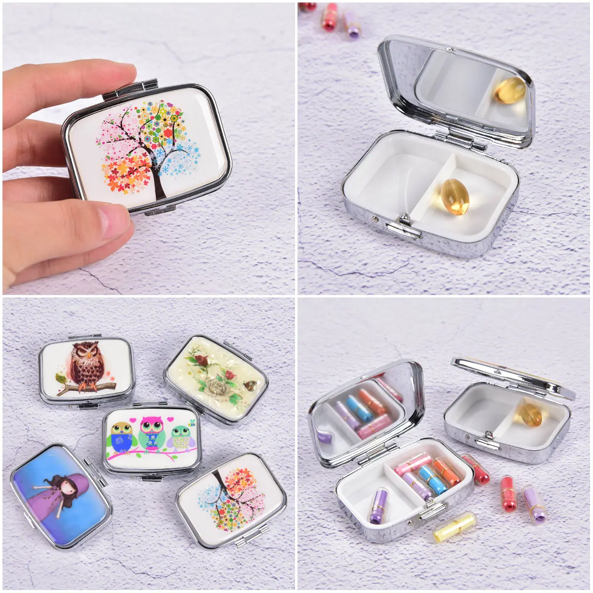 Portable colorful Pill cutter Splitters Folding pill case Metal Pill box for Medicines Organizer color random
Portable colorful Pill cutter Splitters Folding pill case Metal Pill box for Medicines Organizer color random