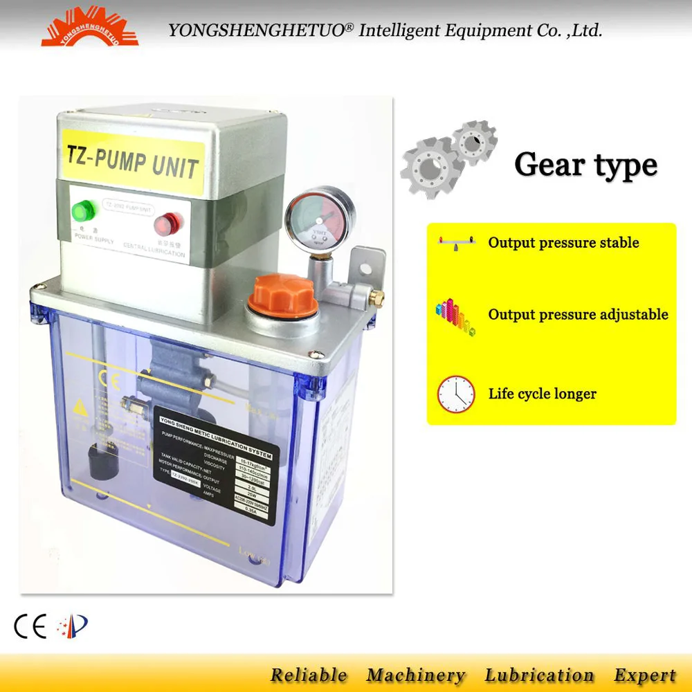CE electric lubrication oil pump gear lubricator oiler 2L 110V PLC control TZ2201-200T for centralized lubrication CNC machine
CE electric lubrication oil pump gear lubricator oiler 2L 110V PLC control TZ2201-200T for centralized lubrication CNC machine
