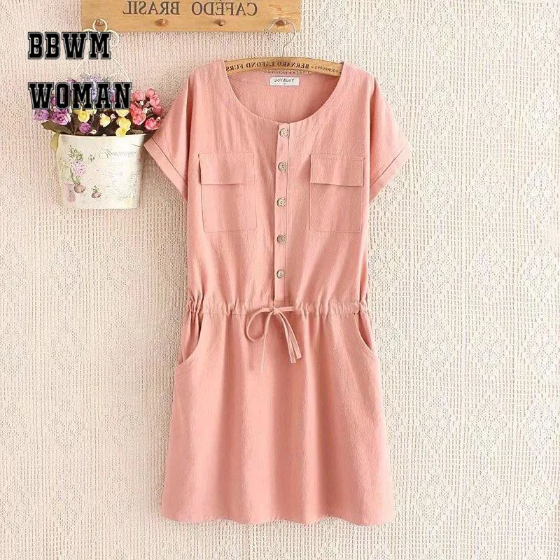 Cotton And Linen Plus Size Women Dress Single-breasted Female Dresses Xl-4Xl Navy Blue Orange Pink Color Summer Vestido
Cotton And Linen Plus Size Women Dress Single-breasted Female Dresses Xl-4Xl Navy Blue Orange Pink Color Summer Vestido