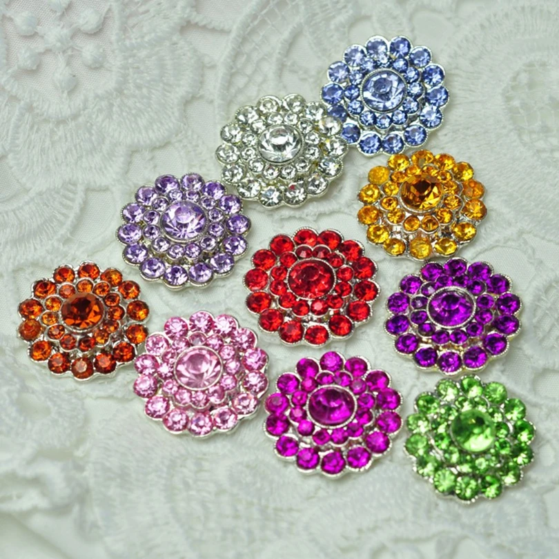 

30pcs/lot 0.8" Clear Bling Metal Rhinestone Button Center For Craft Flatback Crystal Buttons For Hair Accessories Embellishment