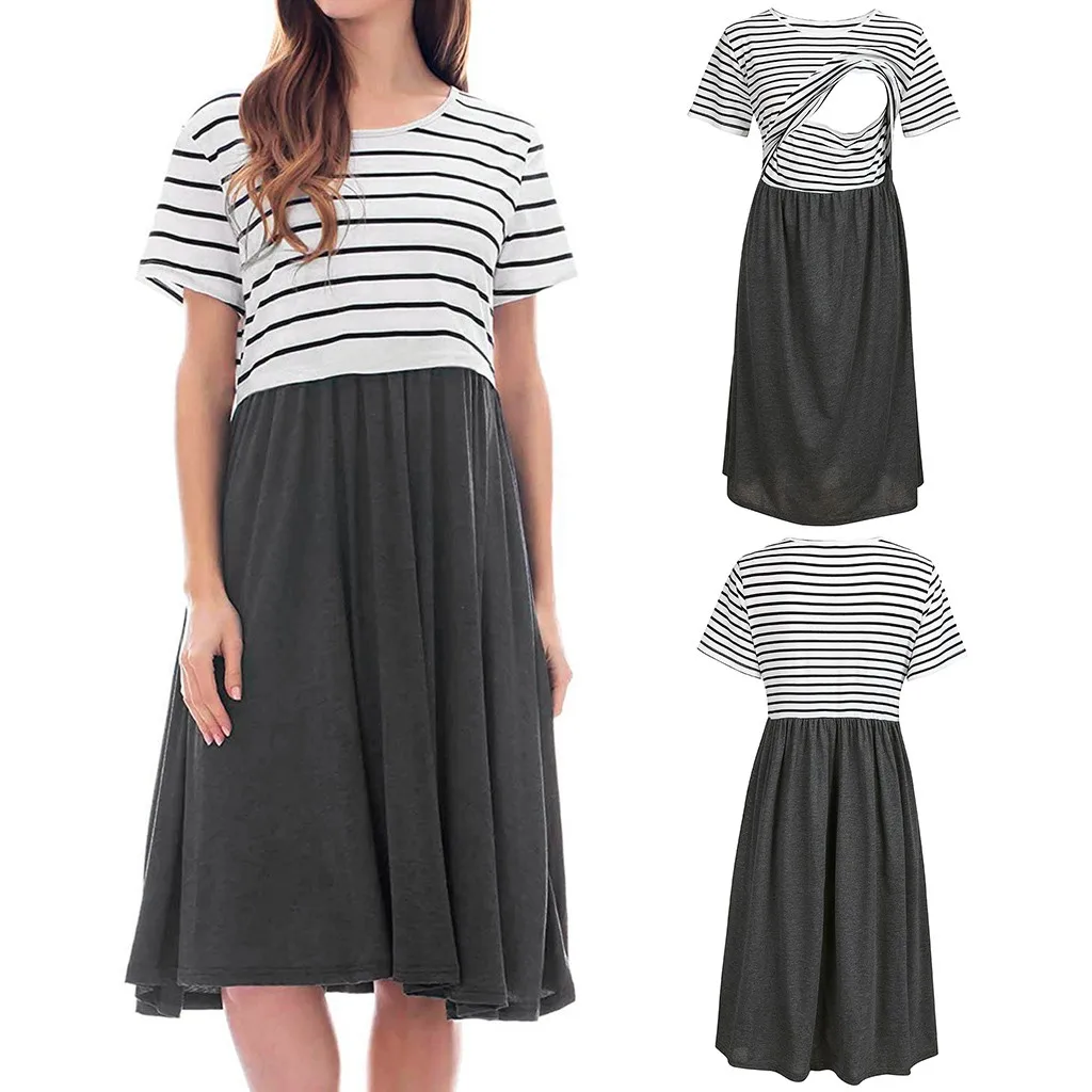 Summer Pregnant Women Striped Splicing Nursing Dress For Breastfeeding Casual Pregnancy Maternity Dresses Zwangerschaps Jurken
Summer Pregnant Women Striped Splicing Nursing Dress For Breastfeeding Casual Pregnancy Maternity Dresses Zwangerschaps Jurken