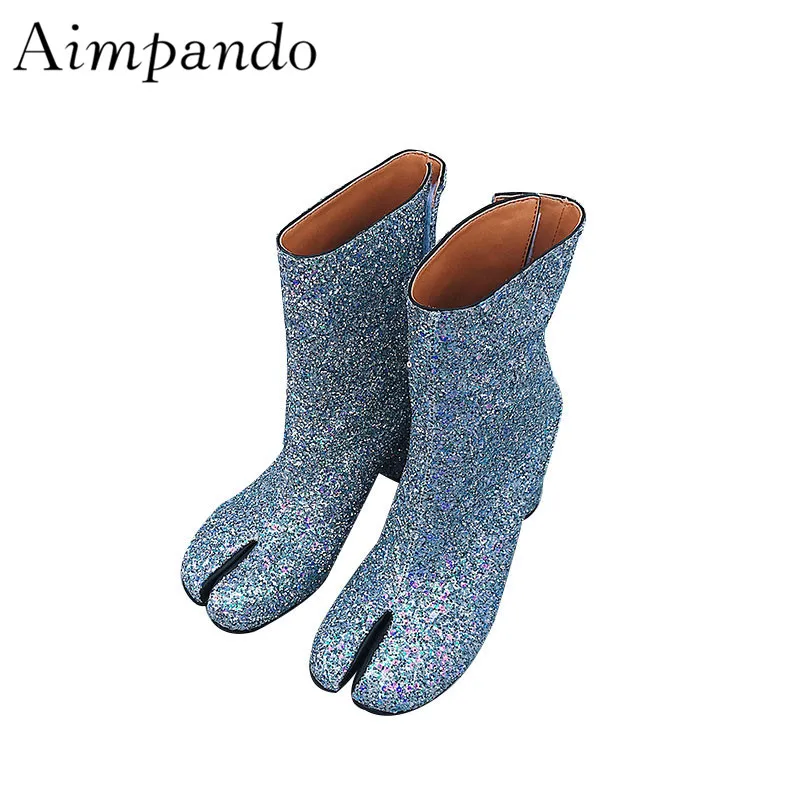 Sequined Cloth Runway Botas Mujer Unique Split Toe Short Booties Round Heel Bling Glitter Autumn Ankle Boots Women
Sequined Cloth Runway Botas Mujer Unique Split Toe Short Booties Round Heel Bling Glitter Autumn Ankle Boots Women