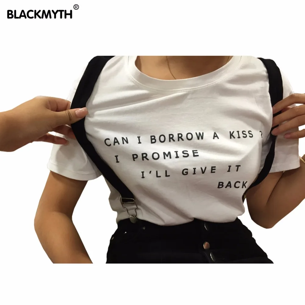 Summer CAN I BORROW A KISS I PROMISE Letters Print Black White Women T shirt Shirt Top Tee Plus Size
Summer CAN I BORROW A KISS I PROMISE Letters Print Black White Women T shirt Shirt Top Tee Plus Size