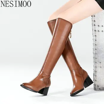 NESIMOO 2019 Women Over The Knee High Boots Genuine Leather+pu Elegant Black Brown Square High Heel Women Shoes Size 34-39
NESIMOO 2019 Women Over The Knee High Boots Genuine Leather+pu Elegant Black Brown Square High Heel Women Shoes Size 34-39