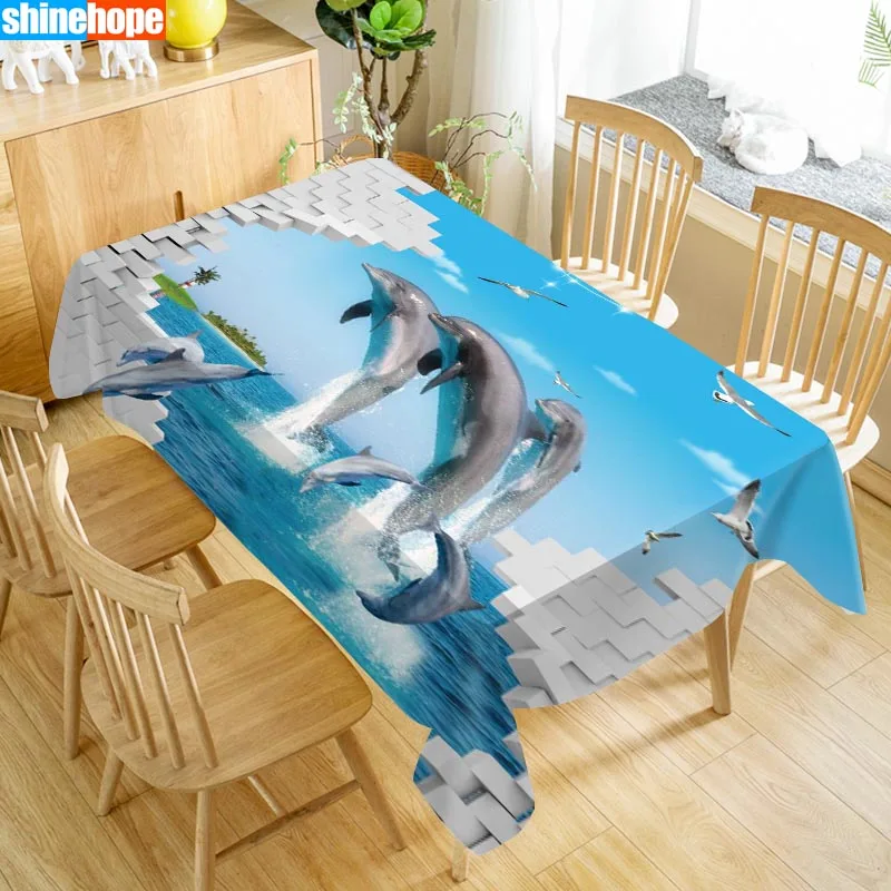 

Underwater World 3D Tablecloth Dolphins Shark Christmas Animals Beach Washable Cloth Thicken Rectangular Wedding Table Cloth