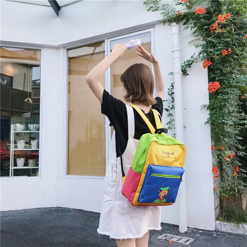 Menghuo Panelled Backpack Women Large Capacity School Backpack Bags for Girls 2018 Clown Printing Ultralight Backpack MochilasIMG_8349