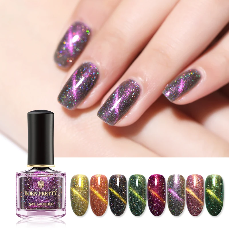 

BORN PRETTY 6ml Holographic Cat Eye Nail Polish Sparkly Laser Nail Art Varnish Shimmer Holo Nail Art Manicure