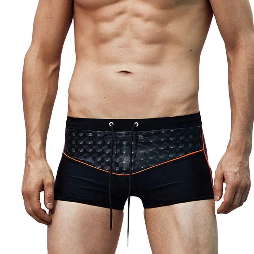 

2019 Men's Plus Size Breathable Swimwear Lace-up Splicing Reflective Men's Boxer Trunks Beach Pants Maillot De Bain #YL5