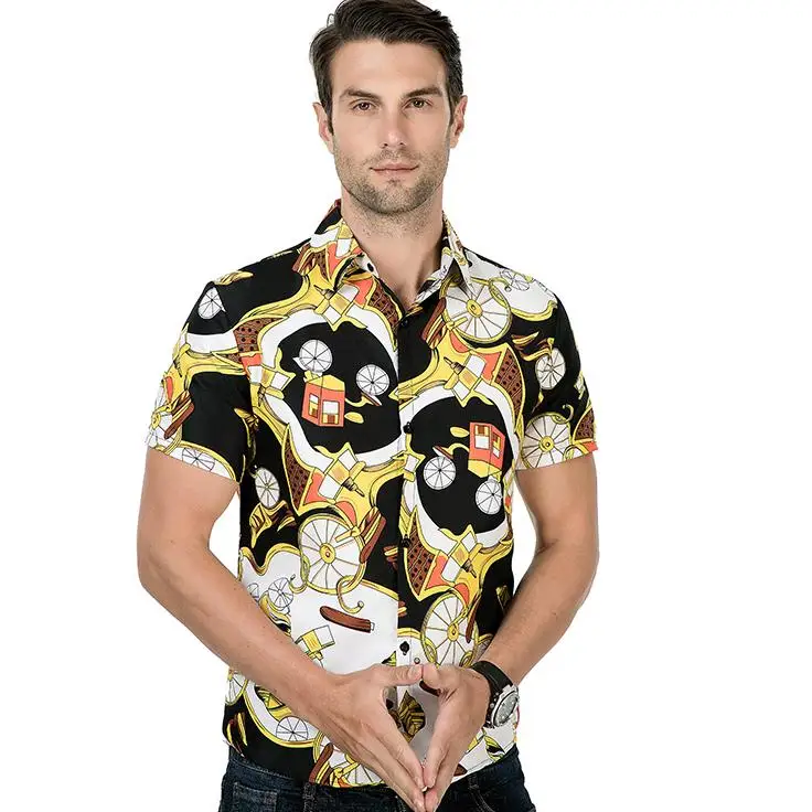 Carriage pattern Social Shirt for Men Short sleeves Fashion Hawaiian style Fashion Mens Shirts Casual Blouse Menswear New
Carriage pattern Social Shirt for Men Short sleeves Fashion Hawaiian style Fashion Mens Shirts Casual Blouse Menswear New