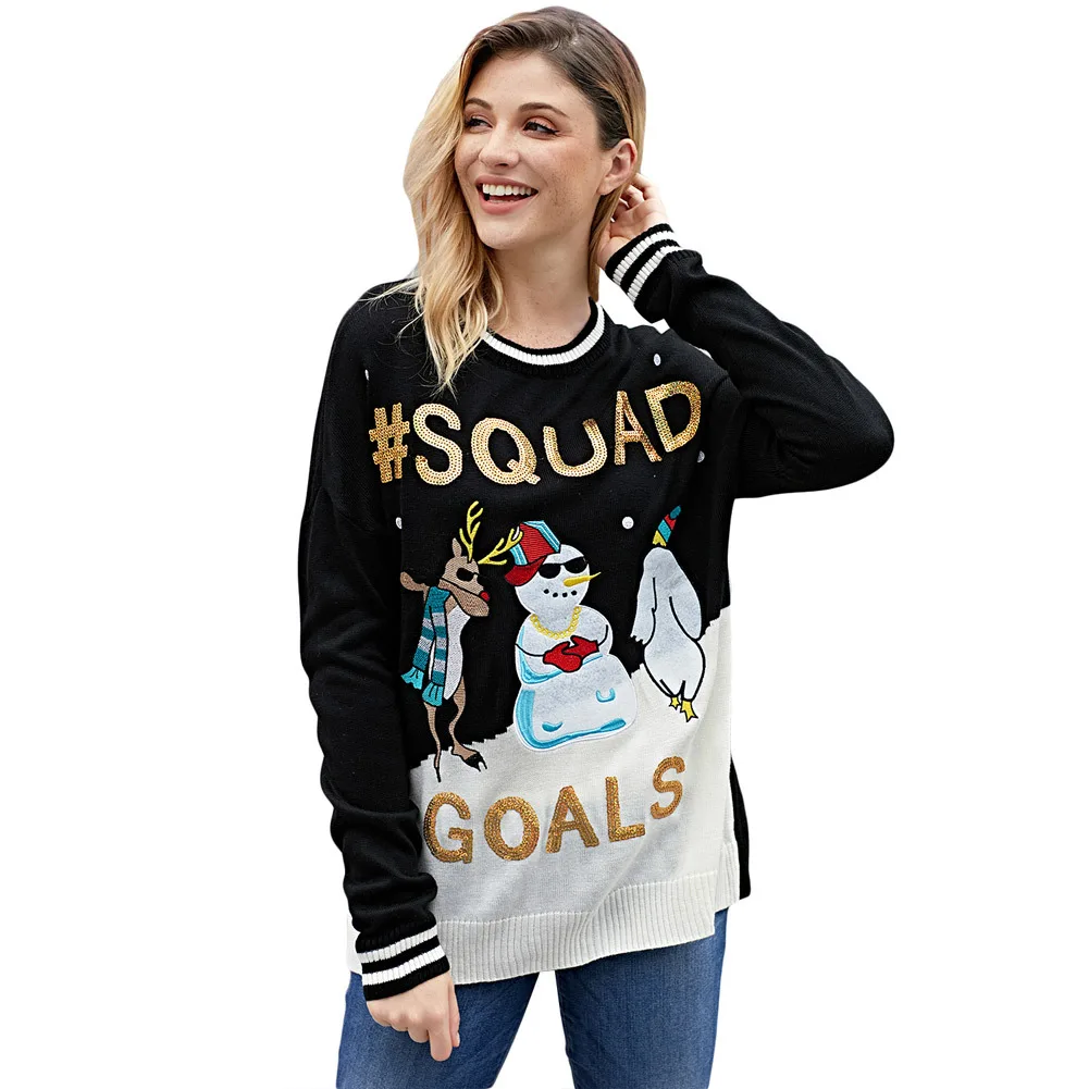 Europe and the United States winter new knit sequin stitching round neck long sleeve large size Christmas women's sweater
Europe and the United States winter new knit sequin stitching round neck long sleeve large size Christmas women's sweater