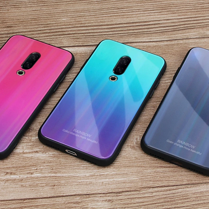 Luxury Gradient Tempered Glass Case For Meizu 16th Case Fashion RainBow Soft Frame Cover Coque For MeiZu 16th Plus Case Fundas (11)