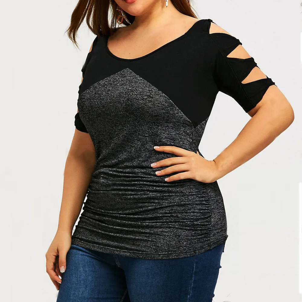 Summer 5XL Plus Size Blouse Patchwork Ruched Tunic Women Blusas V-Neck Short Sleeve Hollow Splice Women shirt#SYS
Summer 5XL Plus Size Blouse Patchwork Ruched Tunic Women Blusas V-Neck Short Sleeve Hollow Splice Women shirt#SYS