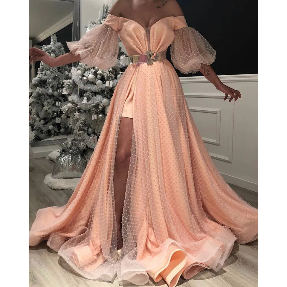 Abendkleider Formal Party Dress Half Sleeves Flash Belt Long Evening Gowns Custom Evening Dresses Peach Dot Vestido Longo
Abendkleider Formal Party Dress Half Sleeves Flash Belt Long Evening Gowns Custom Evening Dresses Peach Dot Vestido Longo