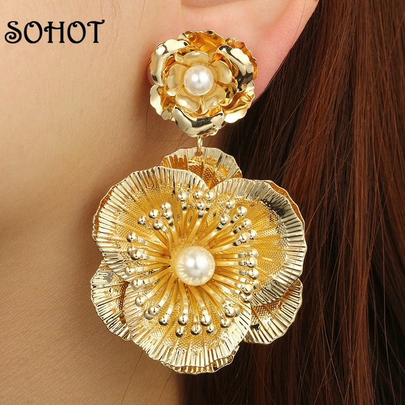 SOHOT Ethnic Style Exquisited Flower Drop Earrings Trendy Imitation Pearl Accessories Gold color For Bridal Wedding Jewelry
SOHOT Ethnic Style Exquisited Flower Drop Earrings Trendy Imitation Pearl Accessories Gold color For Bridal Wedding Jewelry