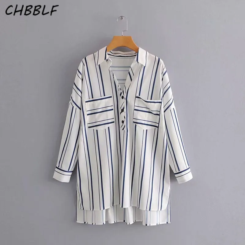 CHBBLF women striped loose oversized blouse pockets long sleeve turn down collar shirt female casual tops blusas XDN8563
CHBBLF women striped loose oversized blouse pockets long sleeve turn down collar shirt female casual tops blusas XDN8563