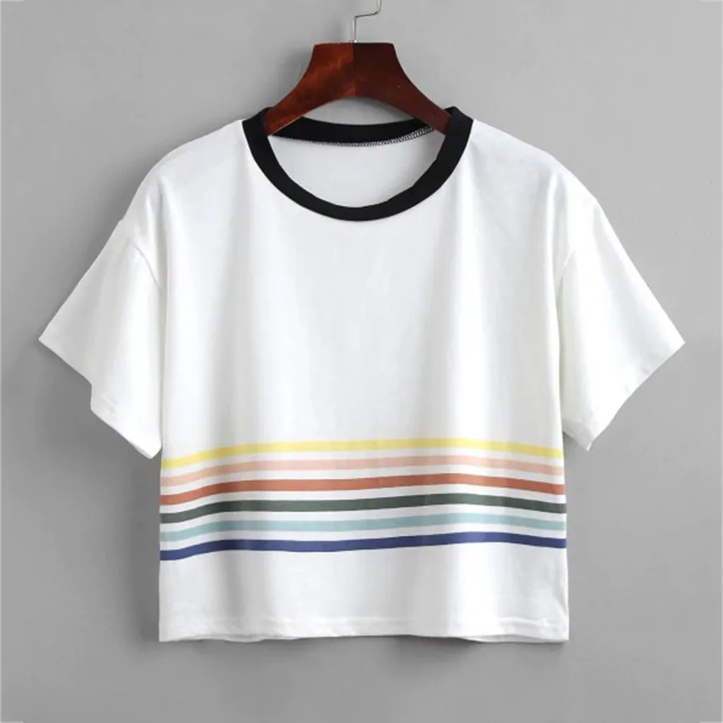 Summer Fashion Womens Casual Crop Tops Stripe Short Sleeve O-Neck Tops Loose Lightweight Tunic Cotton Tee Shirt chemise femme
Summer Fashion Womens Casual Crop Tops Stripe Short Sleeve O-Neck Tops Loose Lightweight Tunic Cotton Tee Shirt chemise femme
