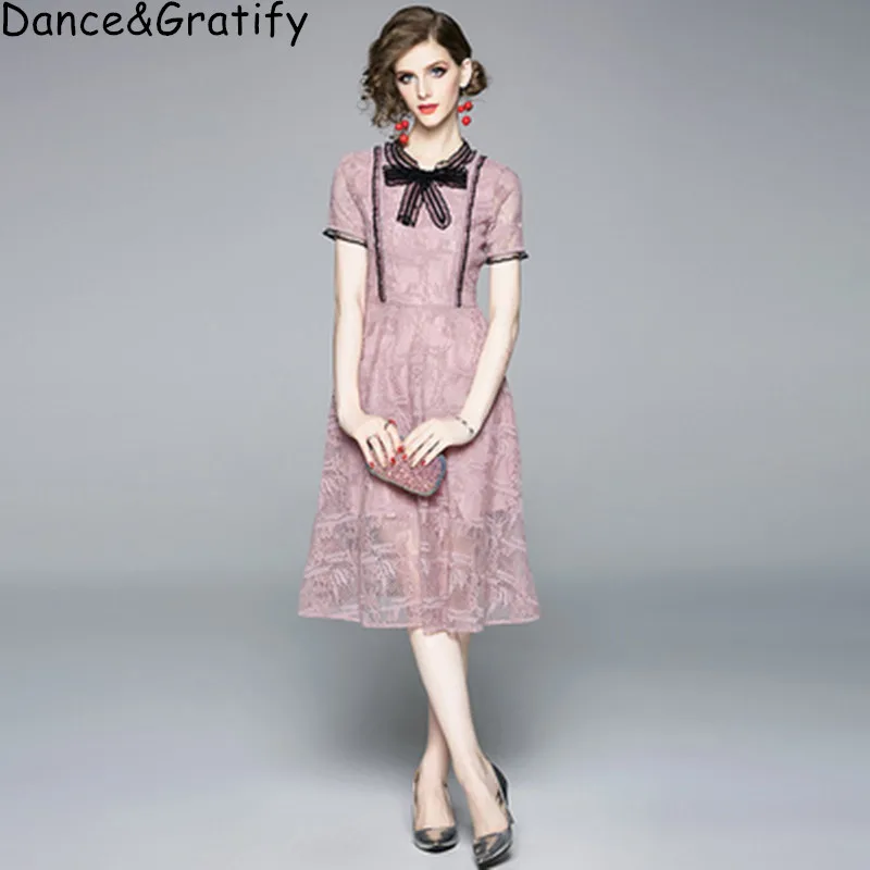 New 2019 Summer Sweet Bow Pink Lace Princess Dresses Women's Fashion Solid Casual Long Mid-calf Dress
New 2019 Summer Sweet Bow Pink Lace Princess Dresses Women's Fashion Solid Casual Long Mid-calf Dress
