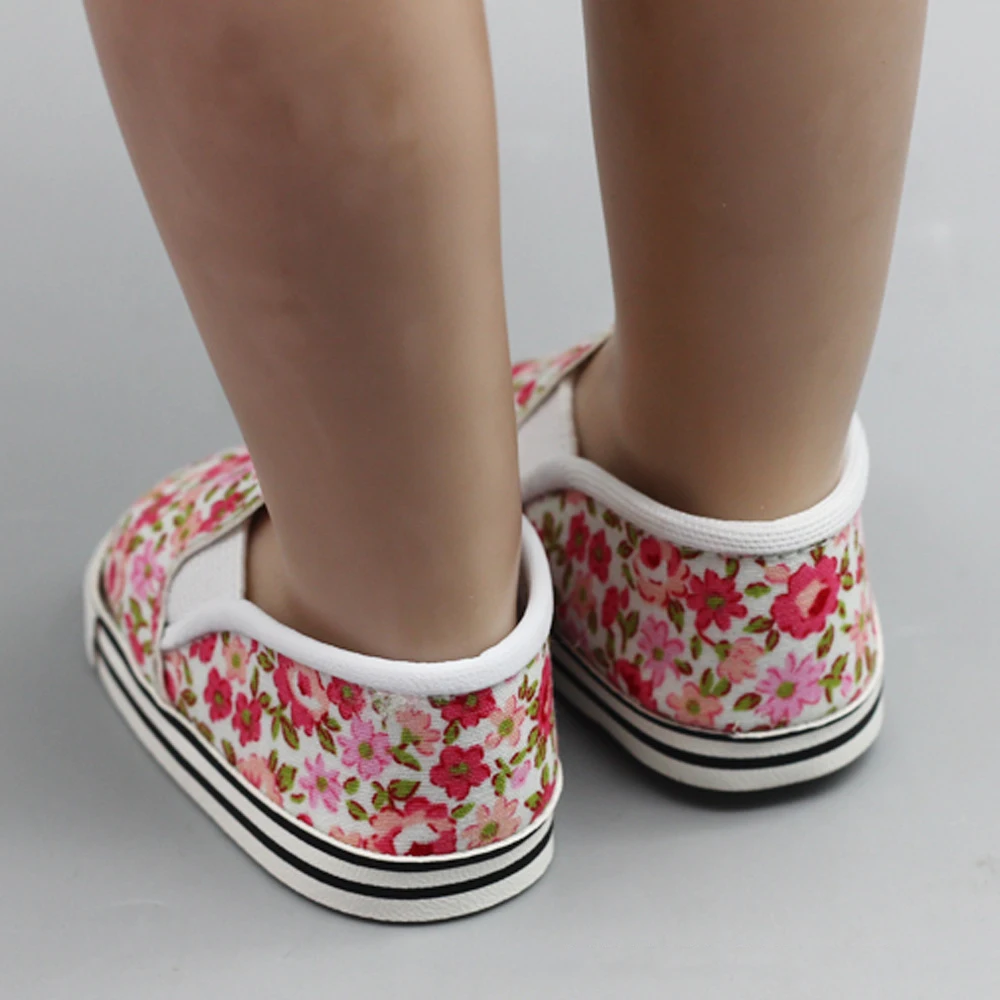 Baby Doll Cool Fashion Canvas Flower Shoes For 18 Inch Girl Dolls Accessories Shoes& Boy Dolls Spring Canvas Shoes (8)