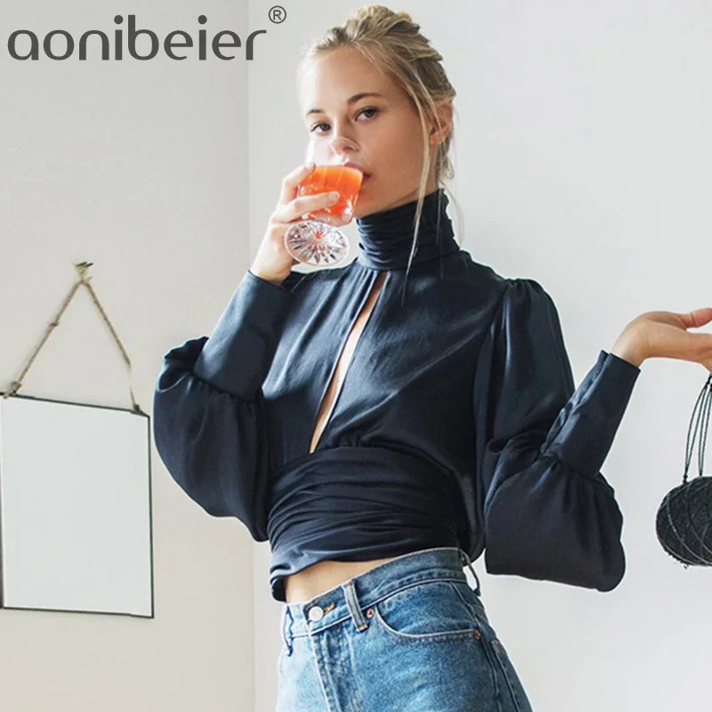 Aonibeier Turtleneck Puff Sleeve Front Hollow Out Tops Women Fashion Spring Autumn Back Lace Up Female Solid T Shirt
Aonibeier Turtleneck Puff Sleeve Front Hollow Out Tops Women Fashion Spring Autumn Back Lace Up Female Solid T Shirt