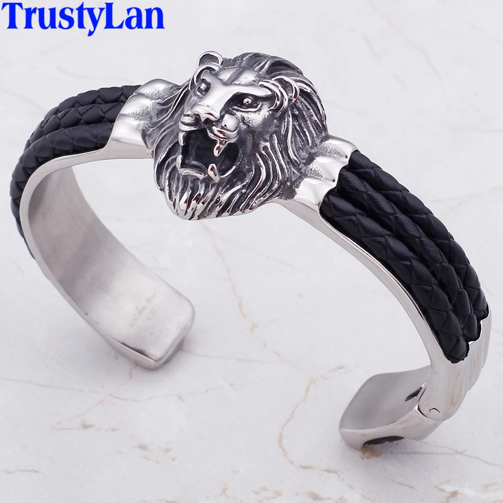 Lion Head Mens Bracelets Open Bangle Male Leather Bracelet Men Stainless Steel Biker Jewelry Friendship Cuff Bracelets For Men
Lion Head Mens Bracelets Open Bangle Male Leather Bracelet Men Stainless Steel Biker Jewelry Friendship Cuff Bracelets For Men