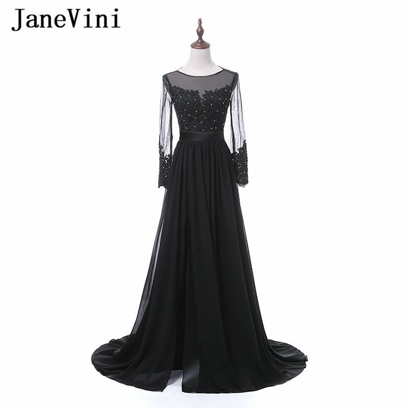 JaneVini Vestidos Black Chiffon Mother of Bride Dress Long Sleeves Lace Appliques Beaded Side Split Sheer Back Abito Mamma Sposa
JaneVini Vestidos Black Chiffon Mother of Bride Dress Long Sleeves Lace Appliques Beaded Side Split Sheer Back Abito Mamma Sposa