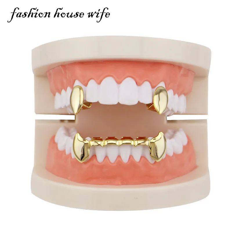 Fashion House Wife Punk Gold Teeth Grillz Hip Hop Vampire Grillz Fangs Top Custome Fit Teeth Caps Halloween Jewelry Party LD0111
Fashion House Wife Punk Gold Teeth Grillz Hip Hop Vampire Grillz Fangs Top Custome Fit Teeth Caps Halloween Jewelry Party LD0111