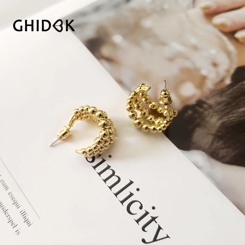 GHIDBK Beaded Gold Half Hoop Earrings for Women Chunky Statement Earrings Jewelry Three Layered Gold Balls Hoops Earring 19mm
GHIDBK Beaded Gold Half Hoop Earrings for Women Chunky Statement Earrings Jewelry Three Layered Gold Balls Hoops Earring 19mm