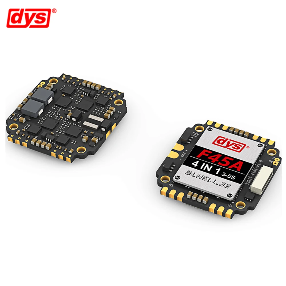 DYS Aria F45A 45A ESC 4in1 Blheli_32 3~5S Lipo 5V/3A & 9V/1.5A BEC 4 in 1 Brushless ESC Dshot 1200 for FPV Racing Multicopter
DYS Aria F45A 45A ESC 4in1 Blheli_32 3~5S Lipo 5V/3A & 9V/1.5A BEC 4 in 1 Brushless ESC Dshot 1200 for FPV Racing Multicopter