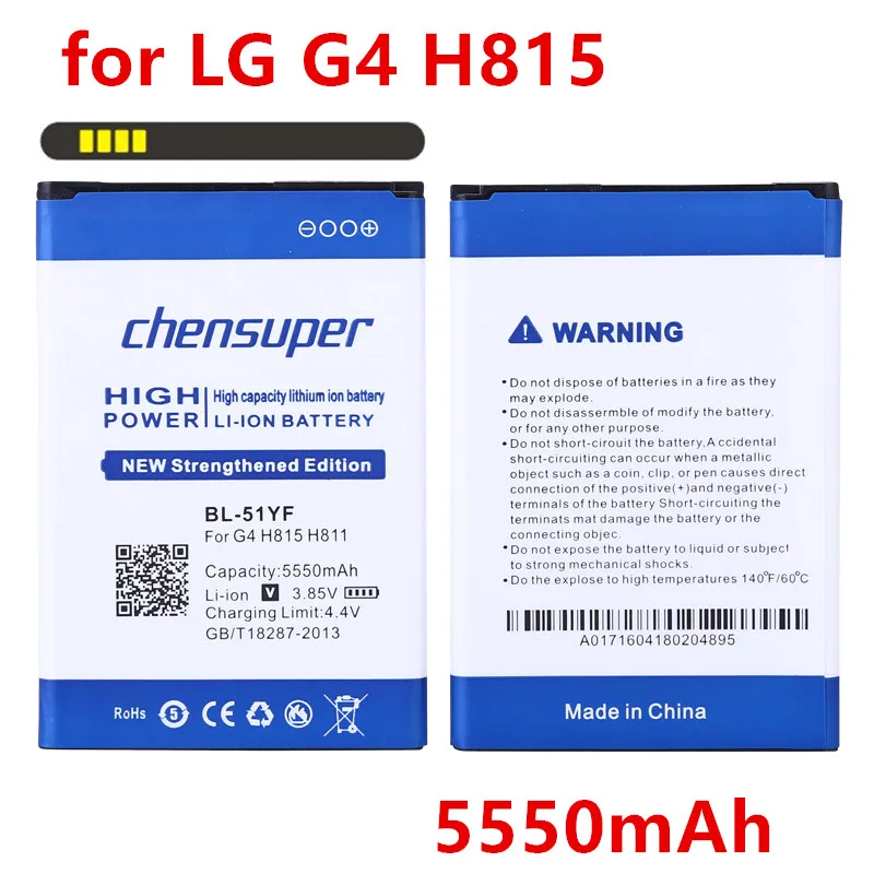 NEW High quality 5550mAh BL-51YF / BL-51YH Battery for LG G4 H815 H818 H819 VS999 F500 F500S F500K F500L H811 V32 Phone battery
NEW High quality 5550mAh BL-51YF / BL-51YH Battery for LG G4 H815 H818 H819 VS999 F500 F500S F500K F500L H811 V32 Phone battery