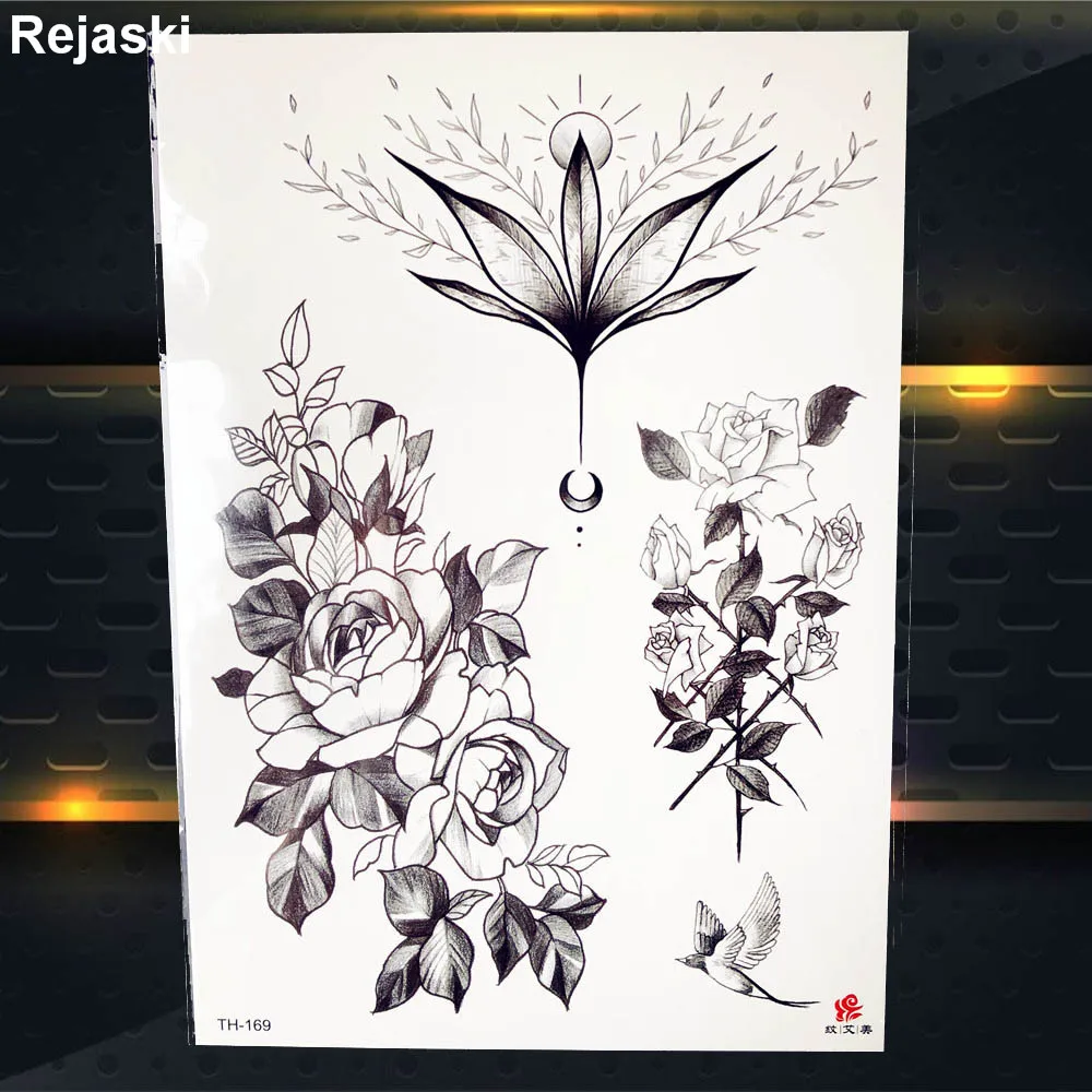 Black Bracelet Flower Temporary Tattoo Women Chest ...