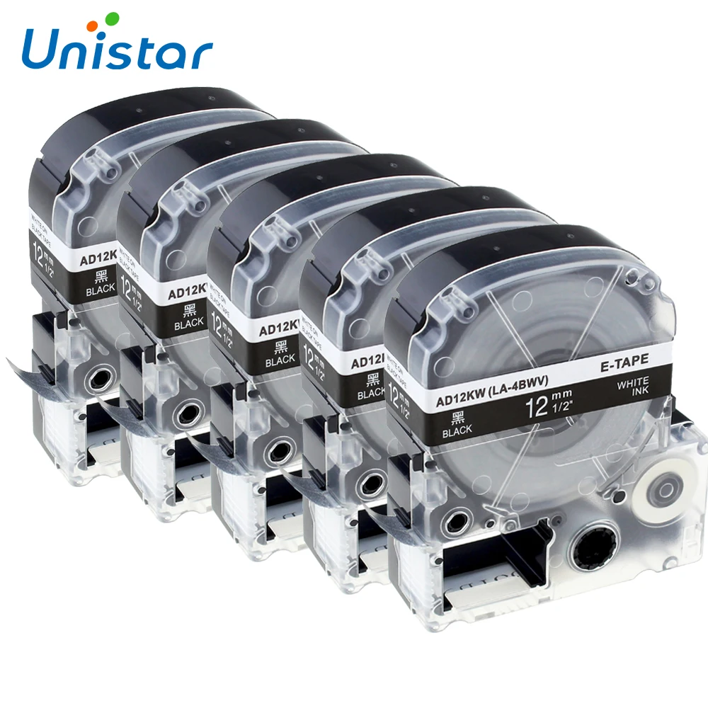 Unistar 5pcs SD12K LK-4BWV Cartridge 12mm compatible for Epson King Jim LabelWorks White on Black for LW-300, LW-400, LW-600P
Unistar 5pcs SD12K LK-4BWV Cartridge 12mm compatible for Epson King Jim LabelWorks White on Black for LW-300, LW-400, LW-600P