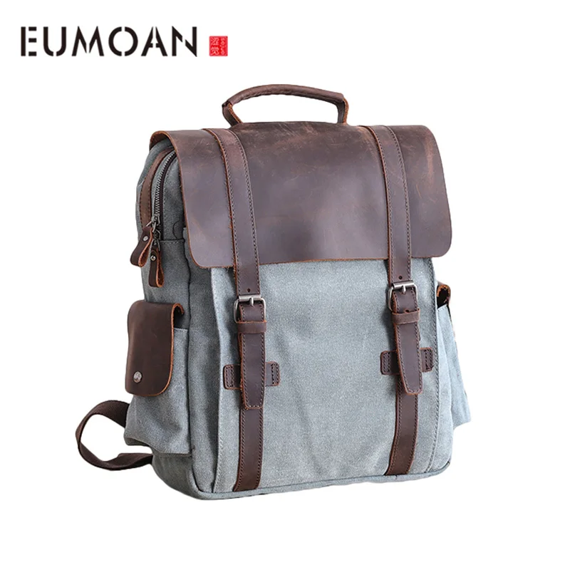 EUMOAN Trendy shoulder bag, men's college wind bag, large-capacity casual canvas with leather backpack
EUMOAN Trendy shoulder bag, men's college wind bag, large-capacity casual canvas with leather backpack